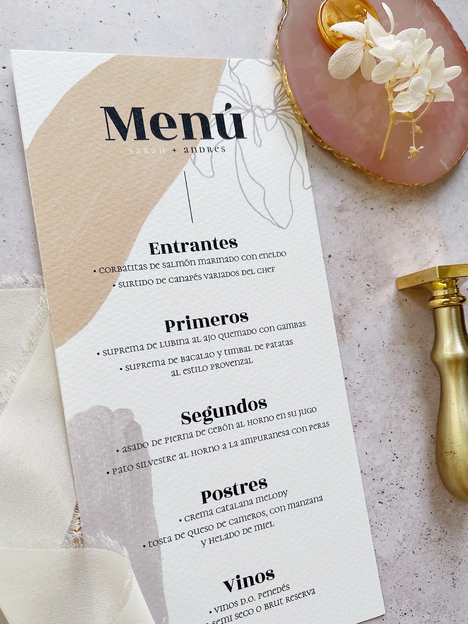 Menú de Boda acuarelas marrones