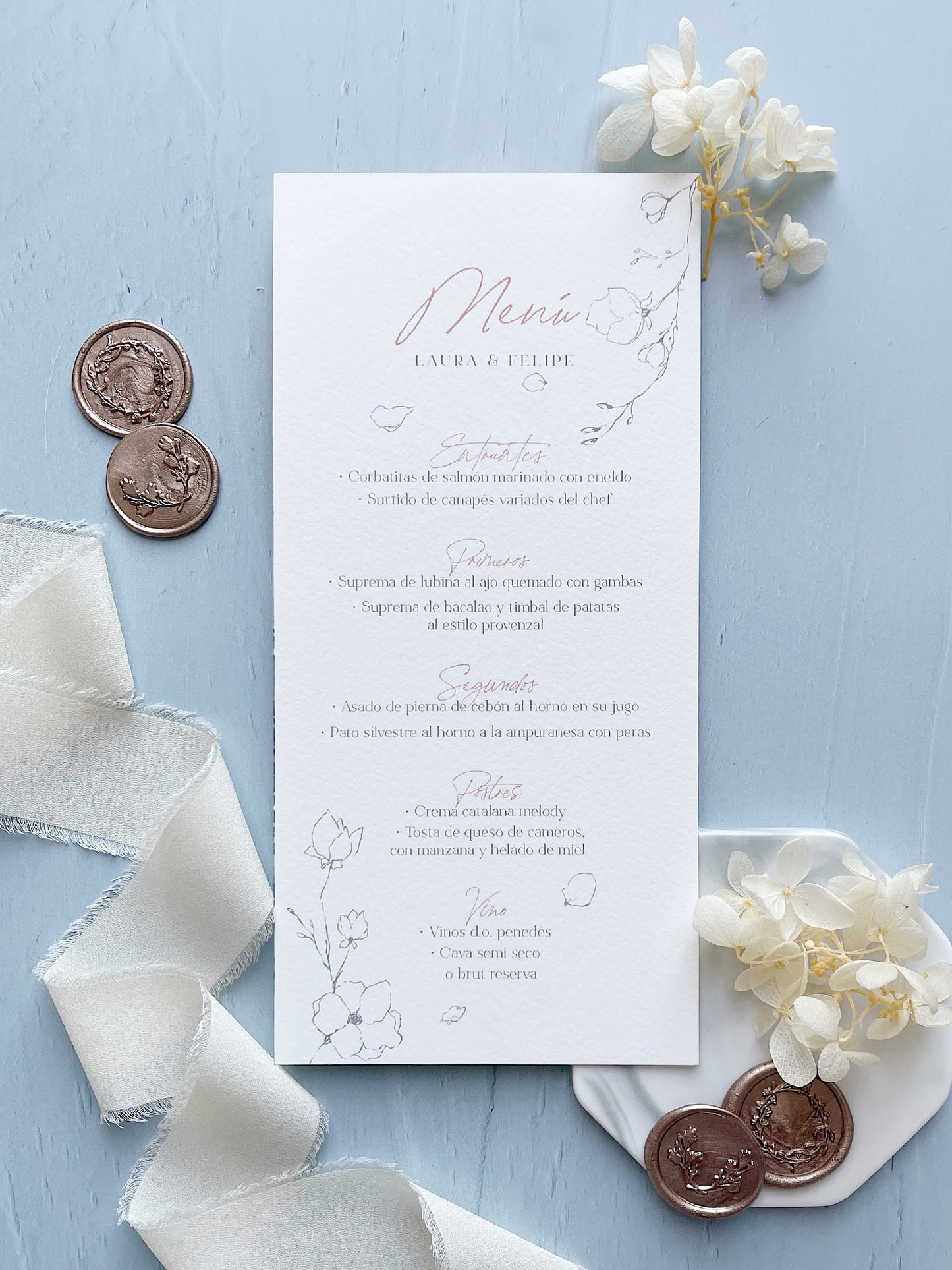 Menú de Boda Flores Minimalista