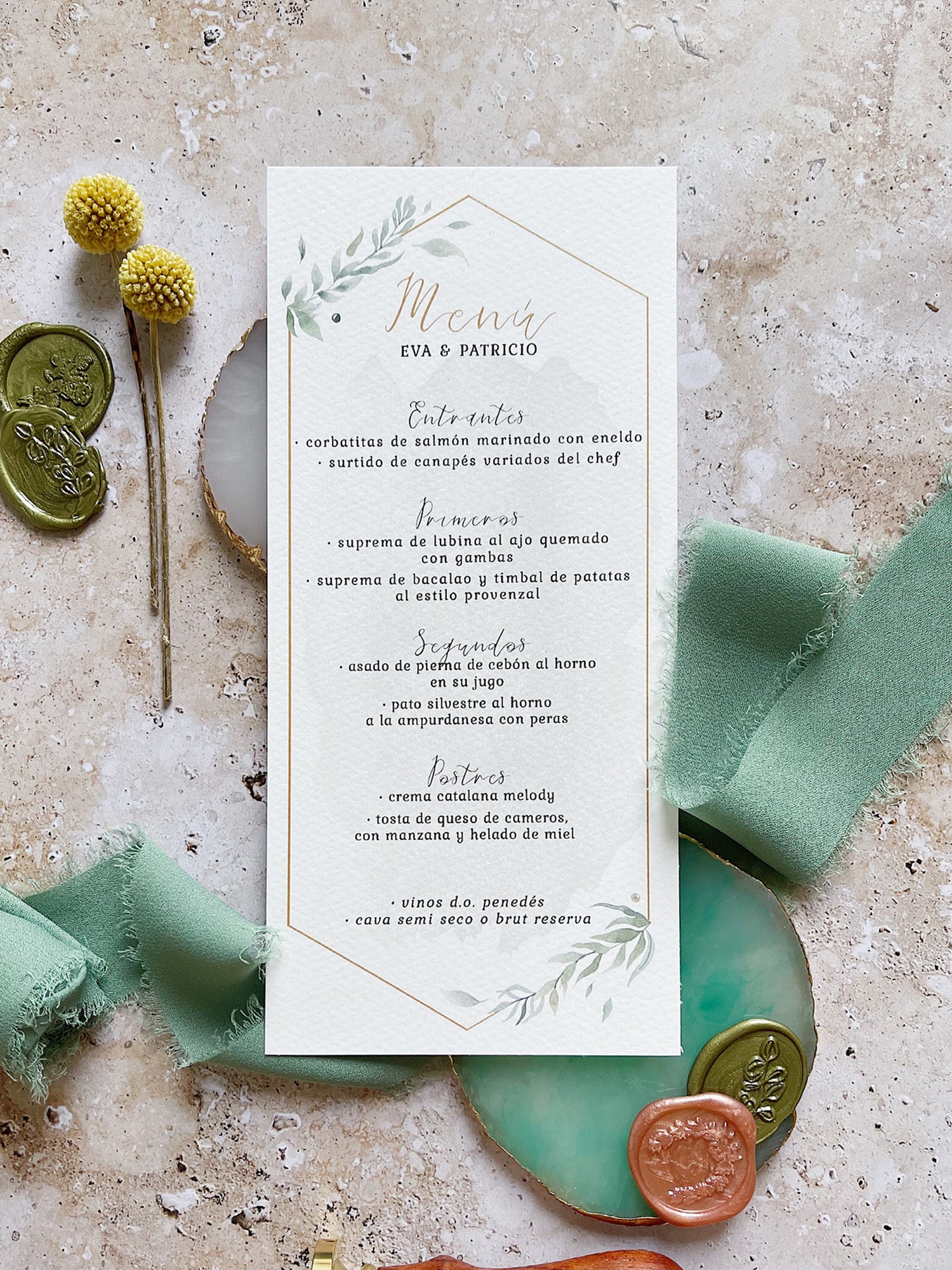 Menú de Boda Flores Vintage