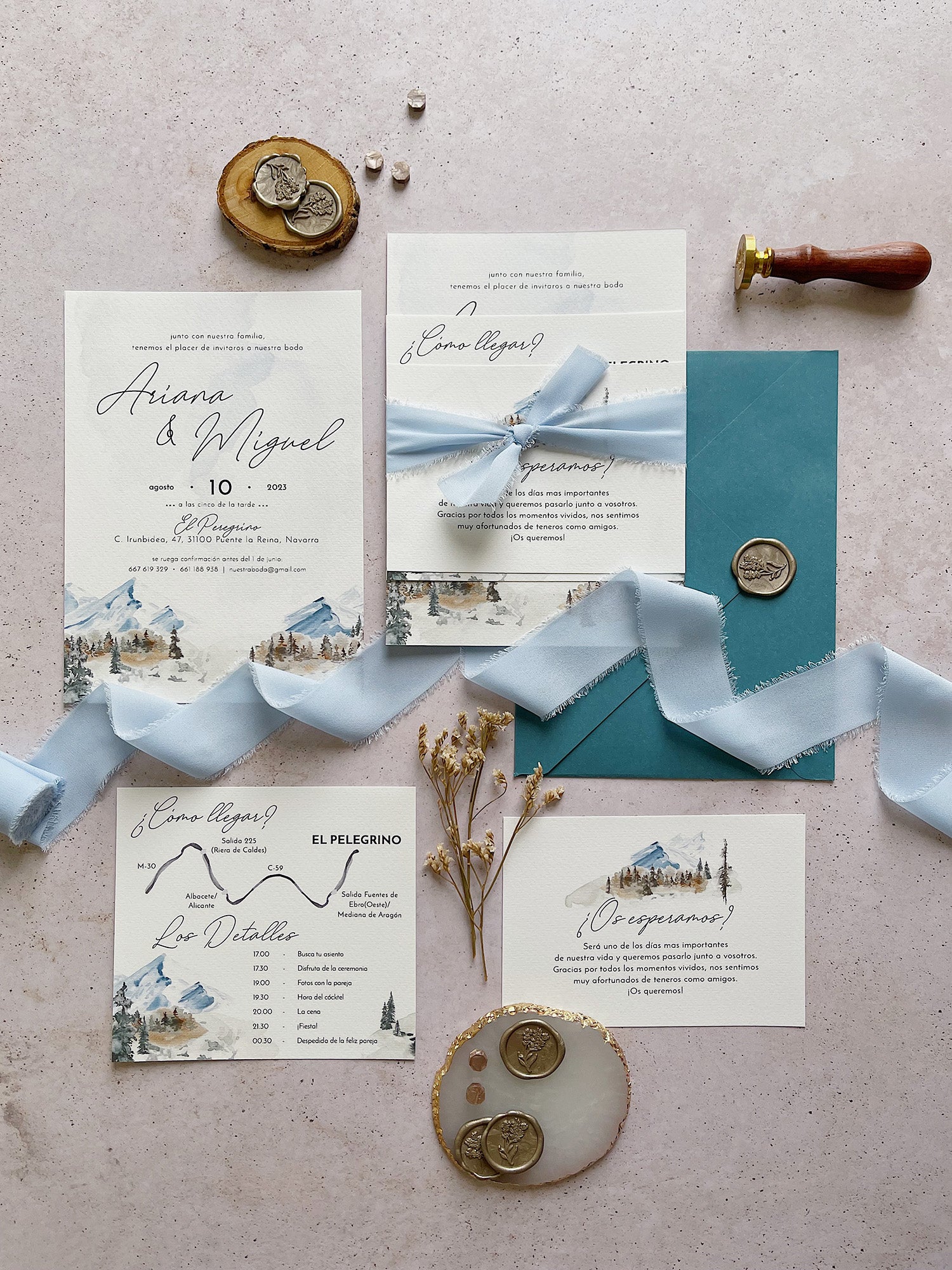 Invitación de Boda Montaña pintada Acuarela