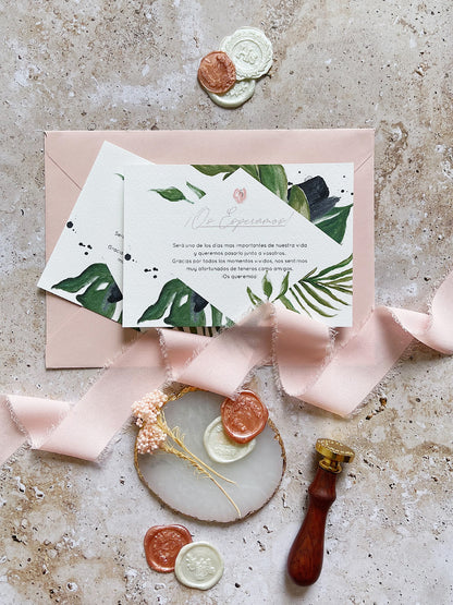 Invitación de Boda florales con hojas grandes