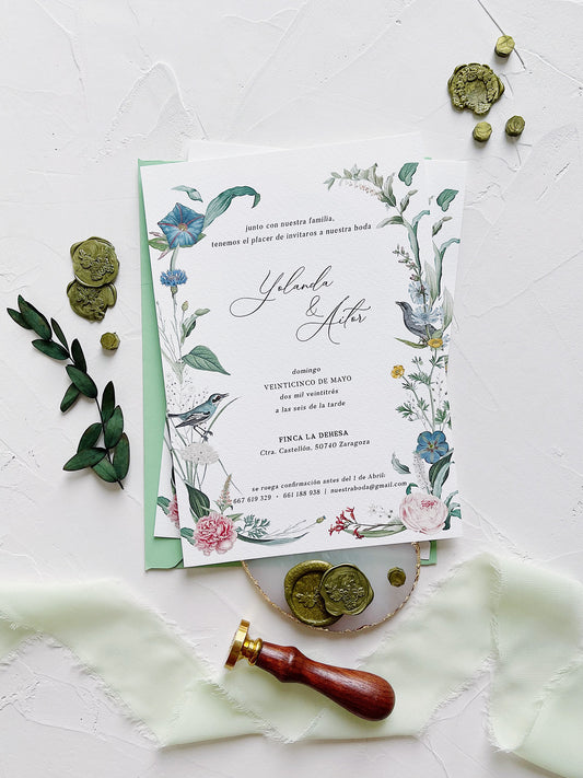 Invitación de Boda Flores Azules