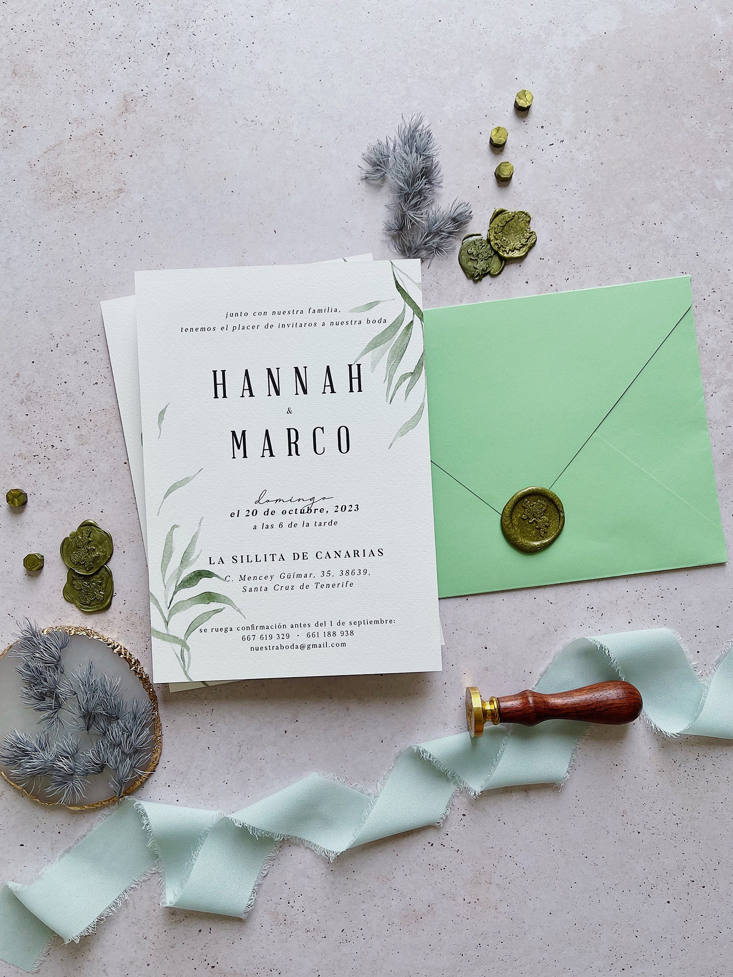 Invitación de Boda Hojas Verdes