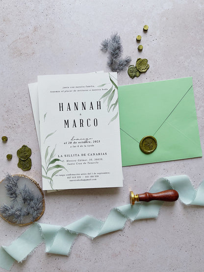 Invitación de Boda Hojas Verdes